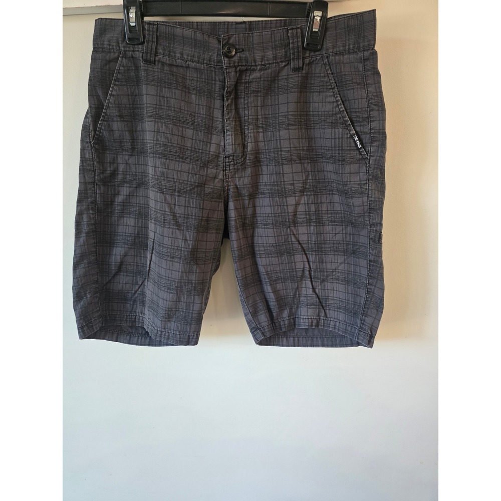 Zoo York Mens 32 Charcoal Grey Crosshatch Grid Flat Front Cotton Skater Shorts